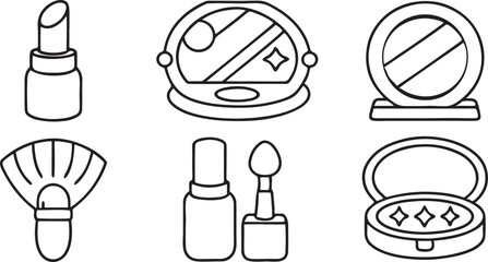 Beauty and Cosmetics Editable Vector Icons with Lipstick Nail Polish Perfume Bottle Makeup Brush and Mirror Compact