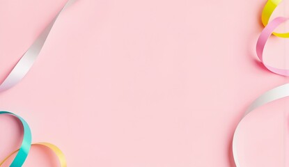 Fototapeta premium Pastel Pink Background with Colorful Ribbons