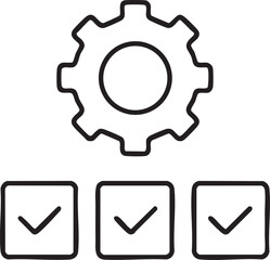 Gear Icon Above Three Checkboxes Representing Settings Options and Task Completion in a Simple Line Art Style