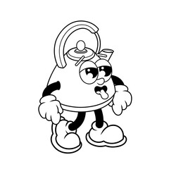 Retro character design of tired kettle outline
