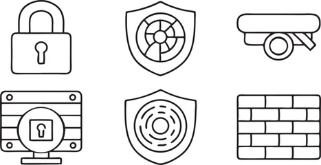 Security and Privacy Editable Vector Icons with Lock Password Shield Fingerprint Firewall and Surveillance Camera