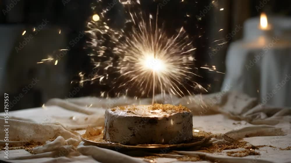Poster a festive cake with sparkling fireworks that create a magical atmosphere. ideal for a birthday or ce