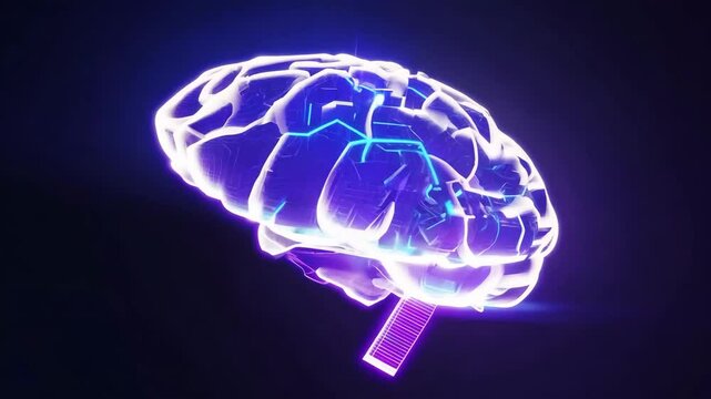 Glowing Futuristic Brain with Electric Neural Networks and Cyber Light on Dark Background