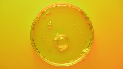 Yellow Petri Dish with Bubbles and Vivid Lighting
