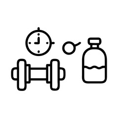 Fitness equipment including a dumbbell stopwatch and water bottle for healthy lifestyle