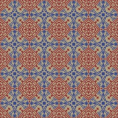Geometric Red and Blue Pattern on Beige Background