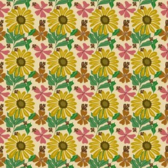 Floral Pattern with Sunflowers and Butterflies Design