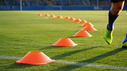 Cones in a soccer training session. - Powered by Adobe