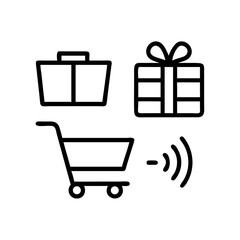 Shopping cart gift basket and contactless payment icons representing online commerce
