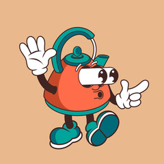 Retro character design of kettle shocked