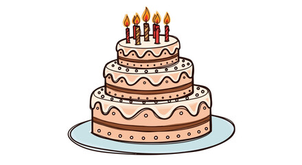 Three-Tiered Birthday Cake with Candles, Whipped Cream, and Chocolate Layers