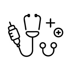 Medical icons including a stethoscope iv drip bag and plus symbols