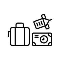 Business travel concept with briefcase airplane and money icon