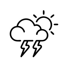 Simple outline icon of a sun behind a cloud with lightning bolts