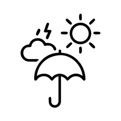 Icon representing weather forecast with sun cloud lightning and umbrella