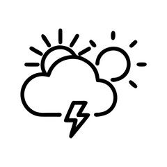 Cloud with sun and lightning bolt weather icon outline