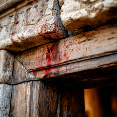 Blood-stained wooden lintel during the Passover in Biblical Egypt