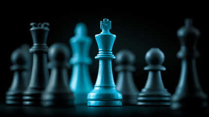 Blue Chess King Among Pieces