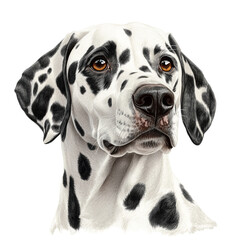 watercolor Dalmatian Dog on a isolated background, dog illustration, black dot color, transparent png
