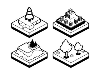 Isometric Floating Island Icons 3D Fantasy Game Assets