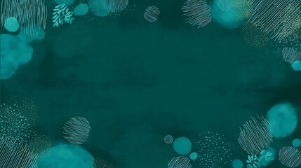 Teal Abstract Background with Organic Shapes and Delicate Leaf Accents