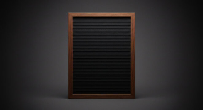 Framed Black Felt Letter Board with Horizontal Grooves and Wood Trim.