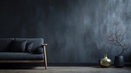 Dark and Moody Living Room Interior Design with Statement Wall