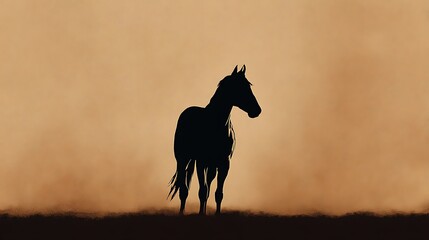 A Lone Silhouette of a Majestic Horse Against a Dusty Sunset