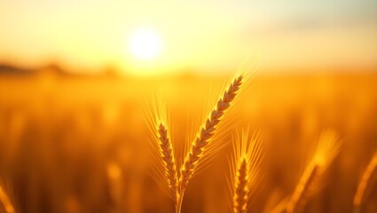 A radiant golden wheat field at sunset