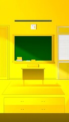Yellow classroom with green chalkboard drawing