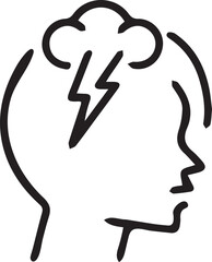 Silhouette of a Head with Cloud and Lightning Inside Symbolizing Mental Health Issues and the Challenges of Thought Processing