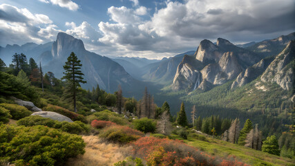 The mountains display a breathtaking array of fall colors, with rich reds, oranges, and yellows highlighting their peaks