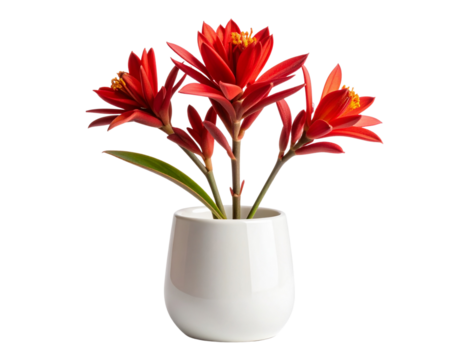 Minimalist Red Kangaroo Paw Sprig in Monochrome Ceramic Vase  Stylized Transparent Background PNG