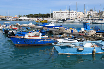 Boats at the port of Trani on Apulia in Italy