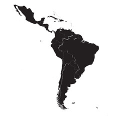 Detailed political and geographic map of Latin America with labeled countries, capitals, borders, and regions