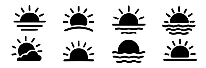 Sunset icon. Sunset symbol set