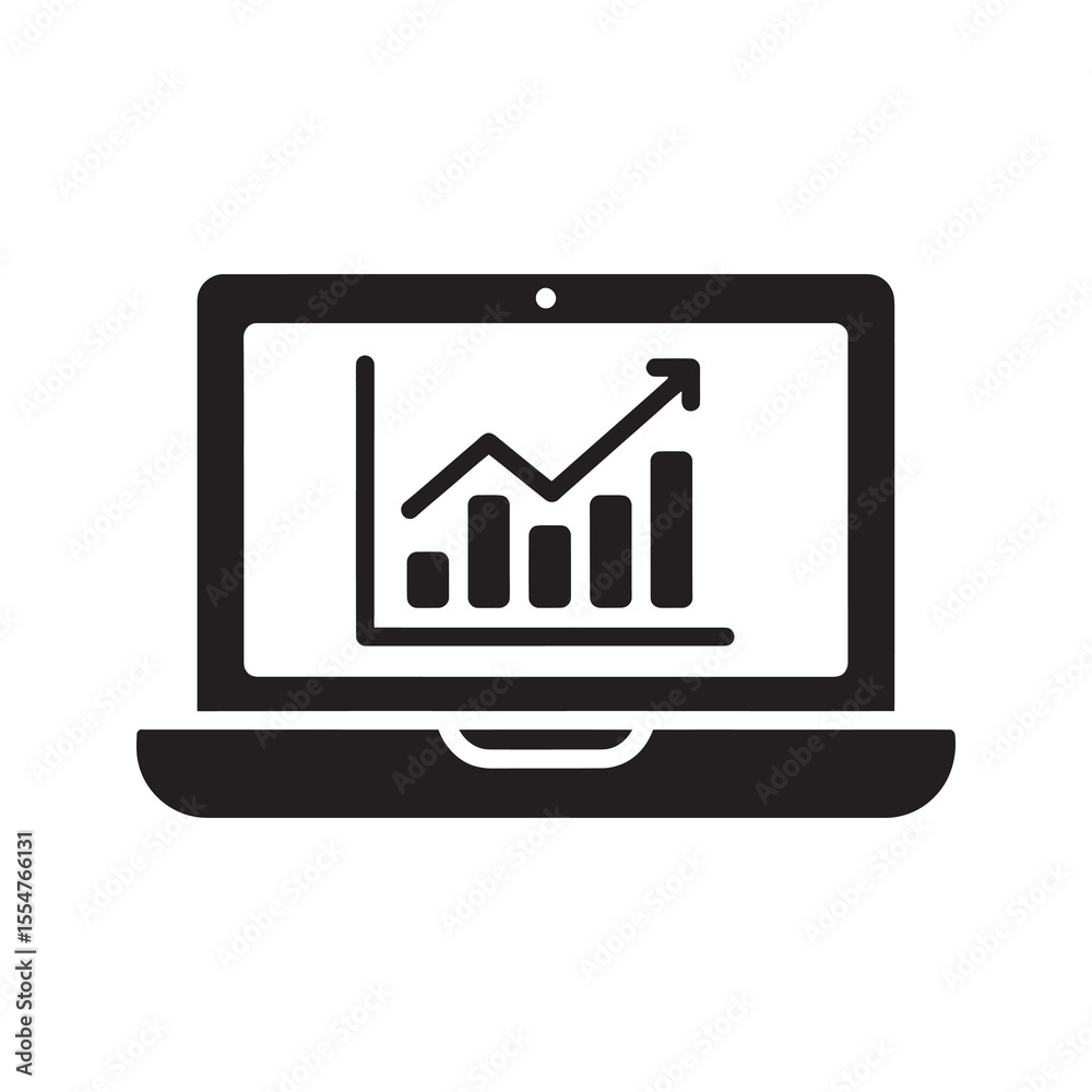 Wall mural online data analytics on laptop screen with growth bar chart for business intelligence dashboard and