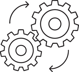 Interlocking Gears with Arrows Representing a Process or System Illustrating Collaboration Efficiency and Mechanical Functionality in a Simple Clean Design