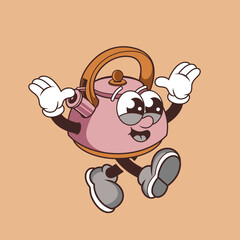 Retro character design of cheerful kettle