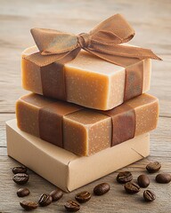 Natural coffee bean soap on rustic wooden background