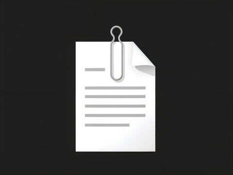 Minimalist paper document icon with clip on black background, perfect for digital, office, and admin illustrations. Generative AI