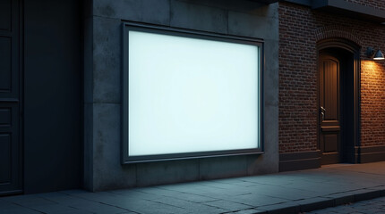 Realistic White Blank Neon Box on Urban Store Wall at Night