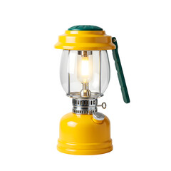 Illuminated Yellow and Green Vintage Camping Lantern