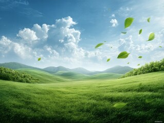 Obraz premium green field and blue sky