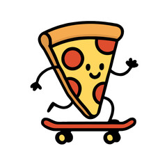 Pizza slice skateboarding vector illustration