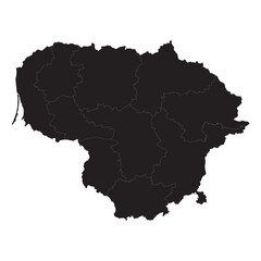 Detailed political and geographic map of Lithuania with labeled counties, cities, roads, rivers, and borders