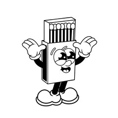 Retro character design from cheerful matchbox outline