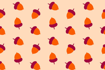 Seamless pattern with brown acorns on beige background for autumn packaging, surface design and wrapping paper