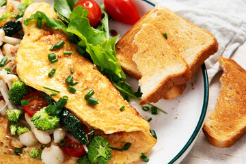 Delicious breakfast - mushroom omelette. Healthy eating.