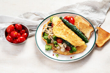 Delicious breakfast - mushroom omelette. Healthy eating.